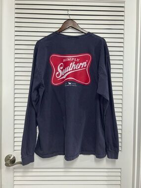 Simply Southern Navy Long Sleeve Tee with Red Crest Graphic